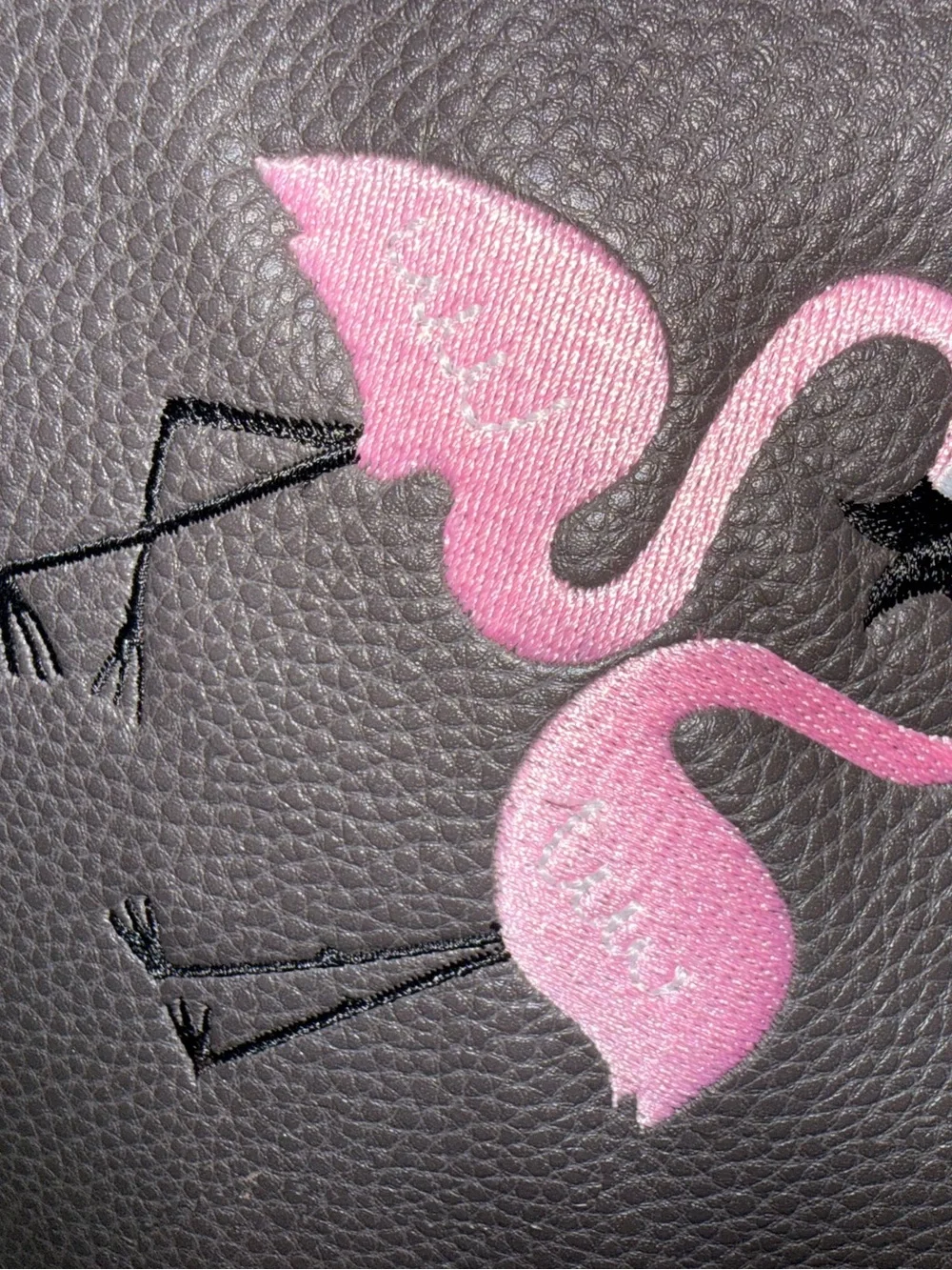 Thirty-One | Leather Clutch with Pink Flamingo Embroidery